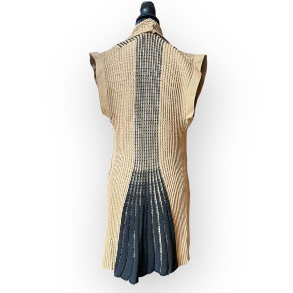 Women's Beige & Black Striped Knit Open Front Cardigan Sweater Size Medium - Picture 13 of 16